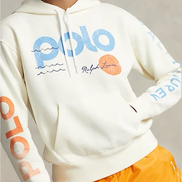 Polo Ralph Lauren Logo & Wave Graphic Fleece Hoodie - Picture 3 of 7